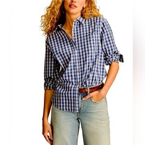NWOT Banana Republic Soft Wash Cotton blue | white plaid button down Size S